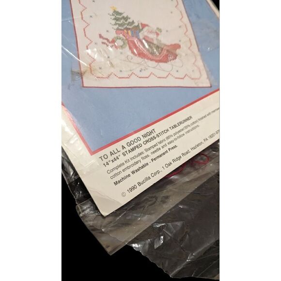 Bucilla Cross Stitch Tablerunner 82862 All A Good Night Vintage 1990 Christmas - Picture 3 of 5
